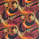 Polynesian Honu Wave Hawaiian Fabric – Polycotton (Black & Sunset Orange)-1