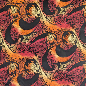 Polynesian Honu Wave Hawaiian Fabric – Polycotton (Black & Sunset Orange)