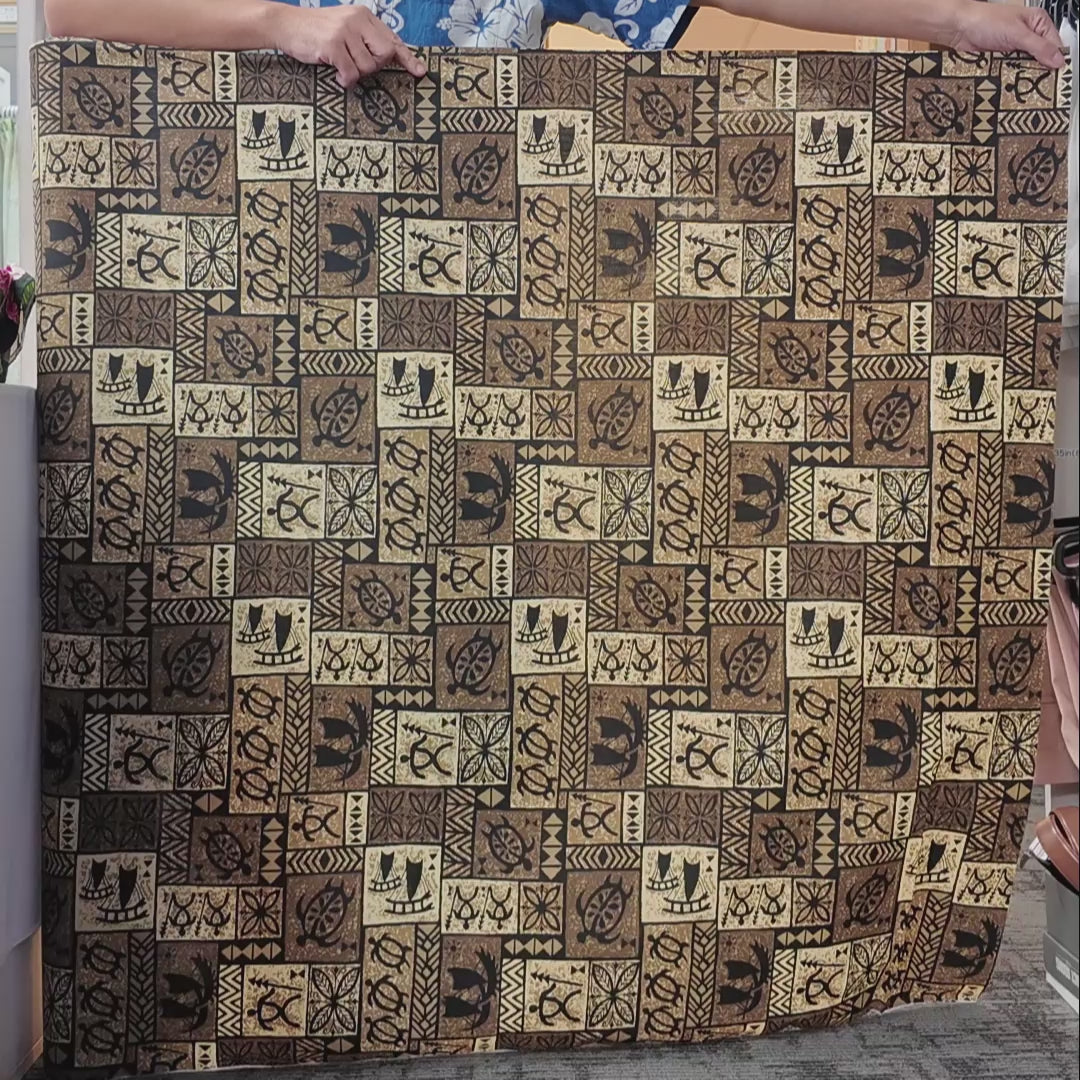 Vintage Polynesian Print Fabric / Brown-5