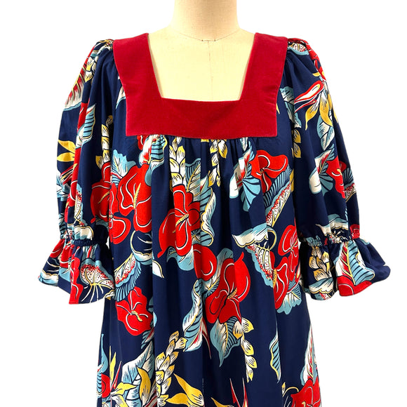 Red Velvet Trim Anthurium Muumuu