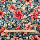 Red Hibiscus Hawaiian Fabric on Navy – 100% Cotton-2