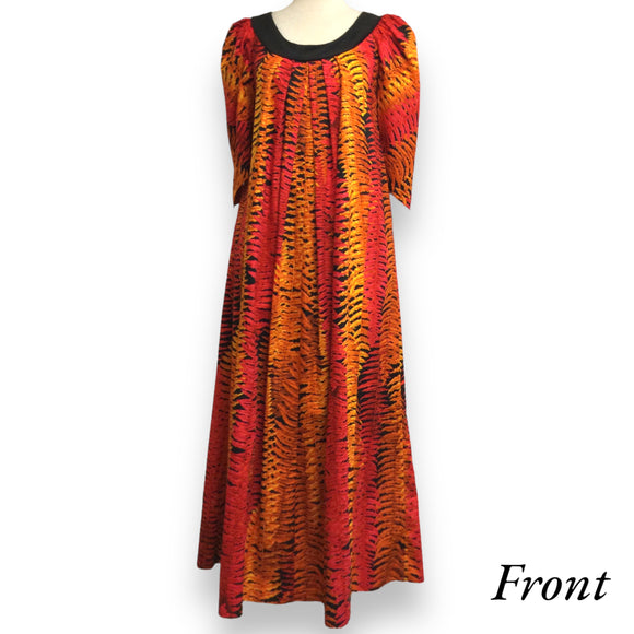 Hawaiian Leaf Orange Muumuu Dress
