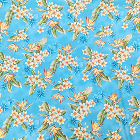 Sky Blue Plumeria & Bird of Paradise Hawaiian Fabric – 100% Cotton