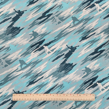 Surf Silhouette Hawaiian Fabric – Blue Ocean Motion Print – 100% Cotton - 0