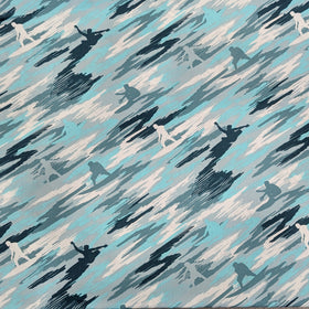 Surf Silhouette Hawaiian Fabric – Blue Ocean Motion Print – 100% Cotton
