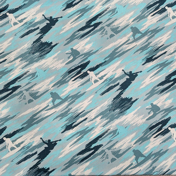Surf Silhouette Hawaiian Fabric – Blue Ocean Motion Print – 100% Cotton