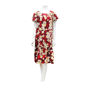 Plumeria Flowe Mid Length Red Muumuu