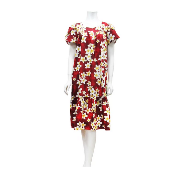 Plumeria Flowe Mid Length Red Muumuu