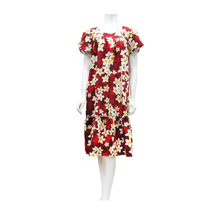 Cute Plumeria Flower Mid-Length Red Muumuu