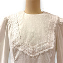 White on White Lace Trim Small Flowerl Prints Vintage Long Sleeve Hawaiian Dress