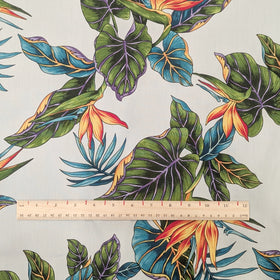 White Bird of Paradise & Tropical Leaf Hawaiian Fabric – 100% Cotton - 0