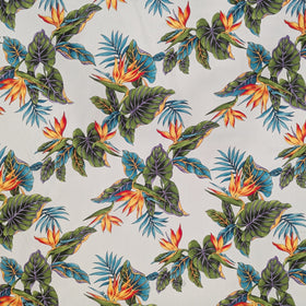 White Bird of Paradise & Tropical Leaf Hawaiian Fabric – 100% Cotton