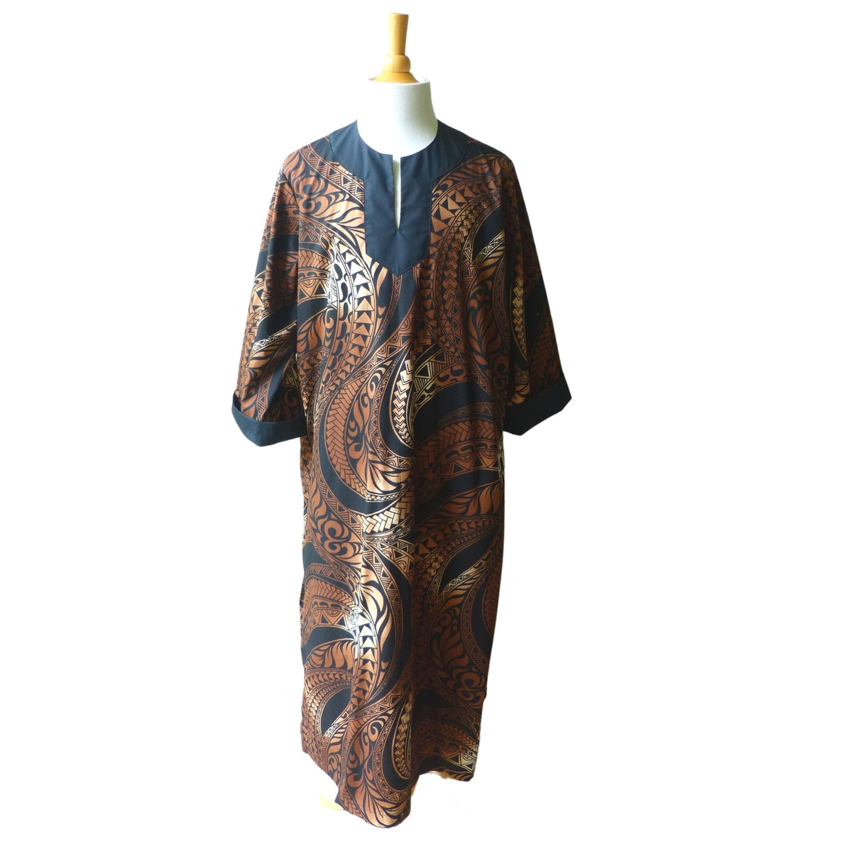 Men's Muumuu Kaftan | Bronze Tapa Print | Long Shirt - One Size