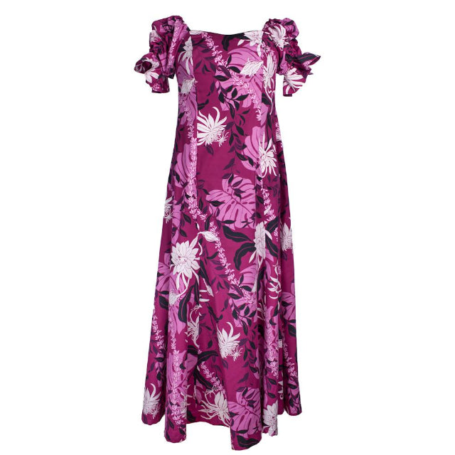 Purple Hawaiian Long Dress in Ceres Flowers