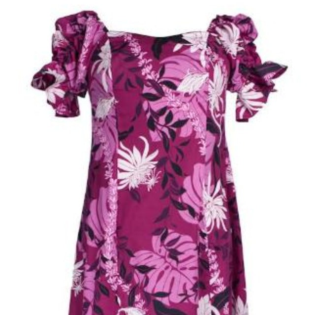 Purple Hawaiian Long Dress in Ceres Flowers - 0