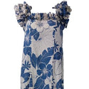 Hawaiian Muumuu Dress in Cream and Blue Hibiscus Print