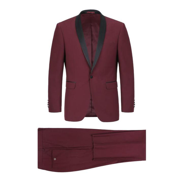 Slim Fit Shawl Collar Tuxedo Jacket and Pant 2 pc Set | Burgundy