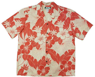 White and Peach Color Tiare Flower and Hibiscus Hawaiian Shirt