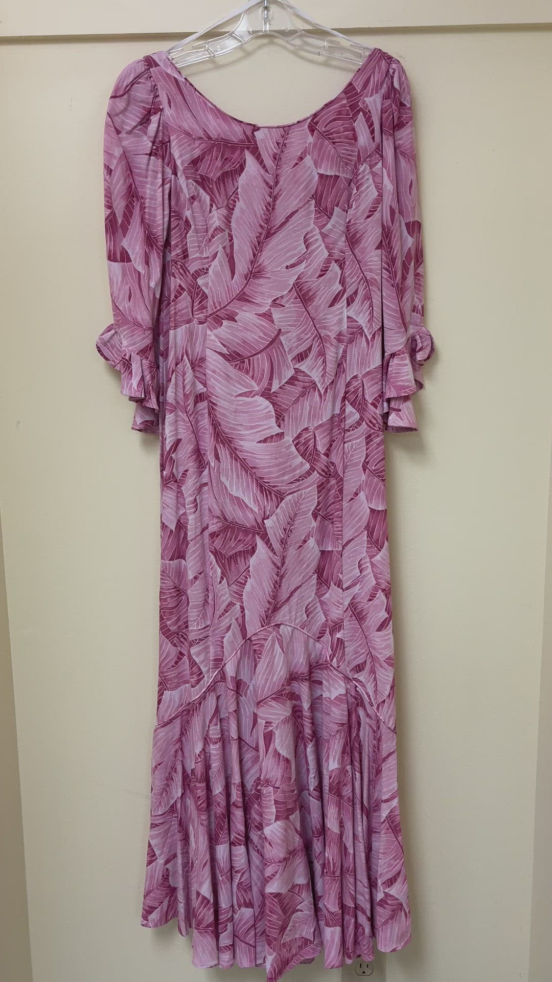 Pink Banana Leaf Rayon Long Hawaiian Dress 2701-12