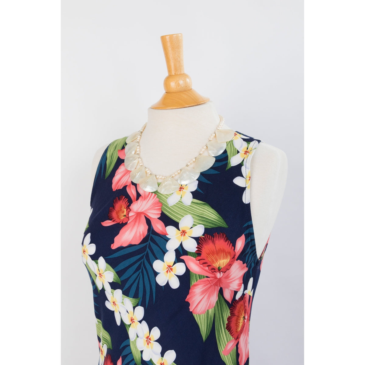 Navy Blue Orchid Floral Print Dress, Blue - Muumuu Outlet