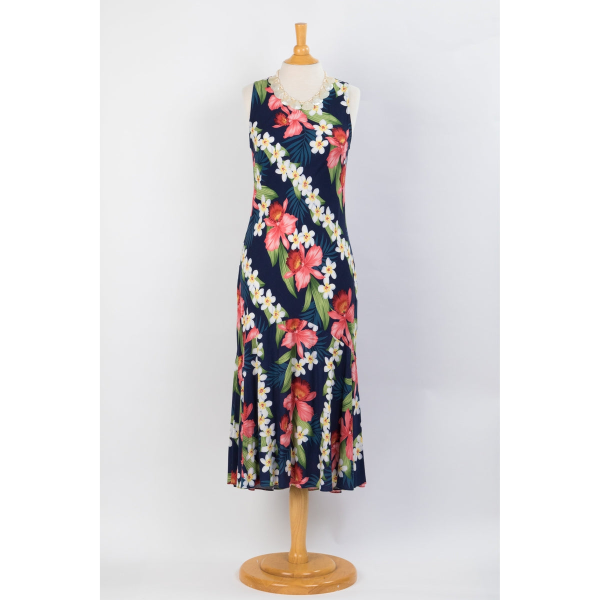 Navy Blue Orchid Floral Print Dress, Blue - Muumuu Outlet