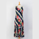 Navy Blue Orchid Floral Print Dress, Blue-2