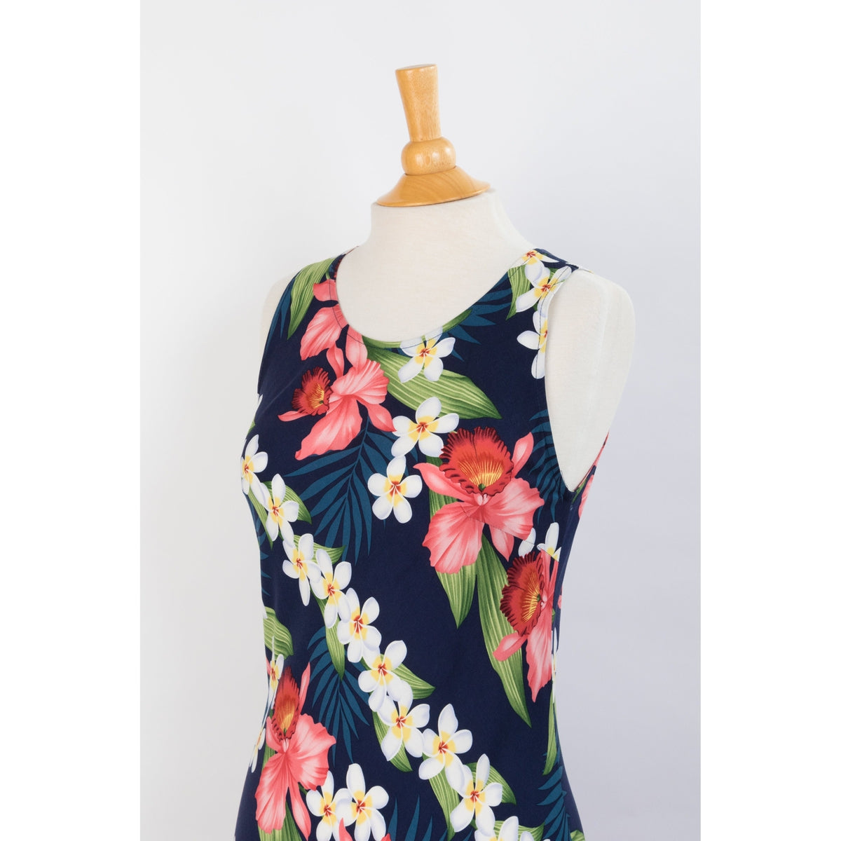 Navy Blue Orchid Floral Print Dress, Blue - Muumuu Outlet