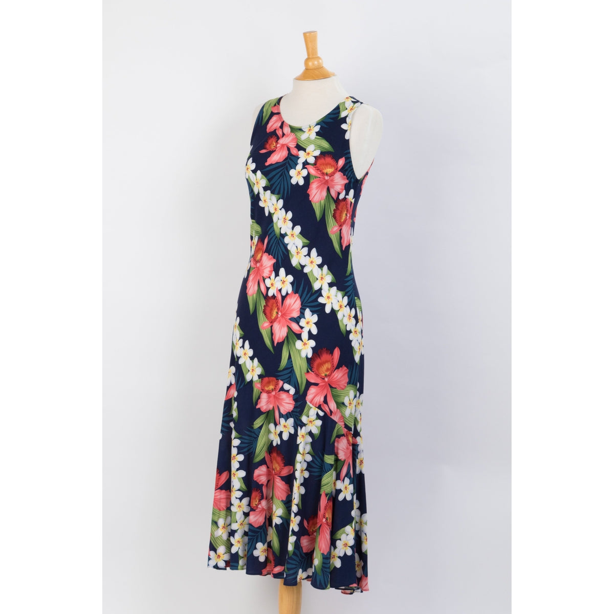 Navy Blue Orchid Floral Print Dress, Blue - Muumuu Outlet