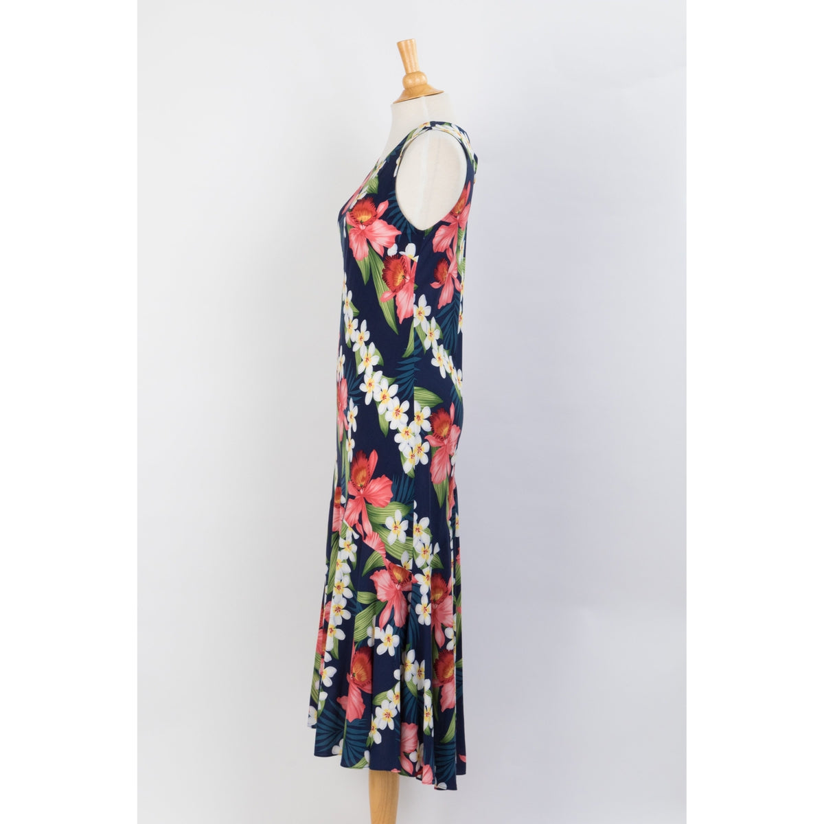 Navy Blue Orchid Floral Print Dress, Blue - Muumuu Outlet