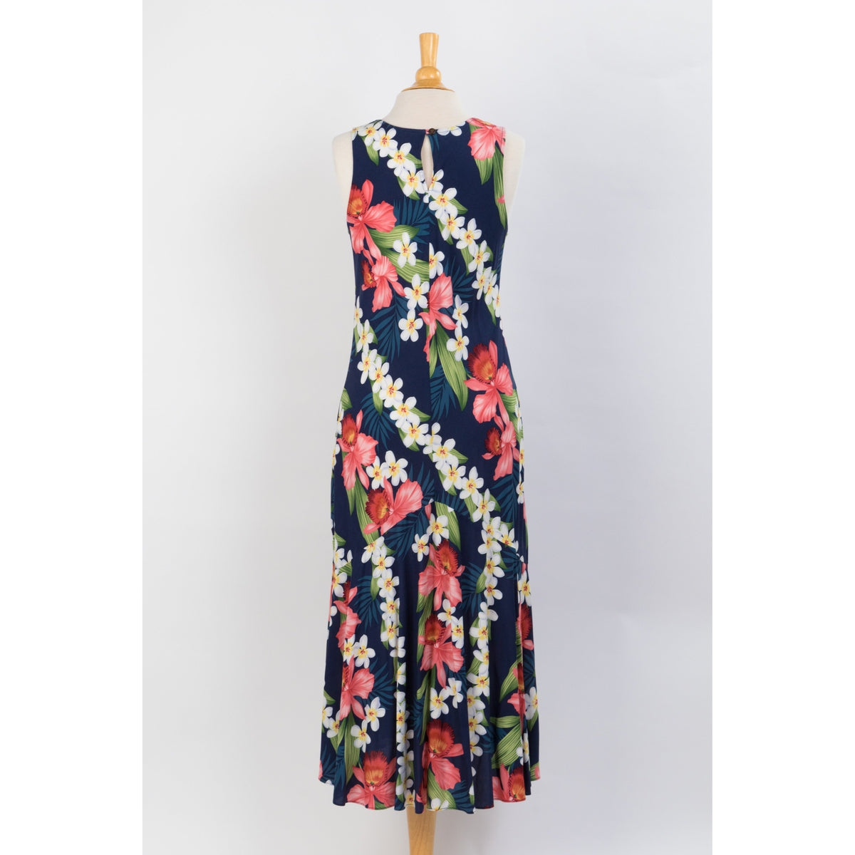 Navy Blue Orchid Floral Print Dress, Blue - Muumuu Outlet