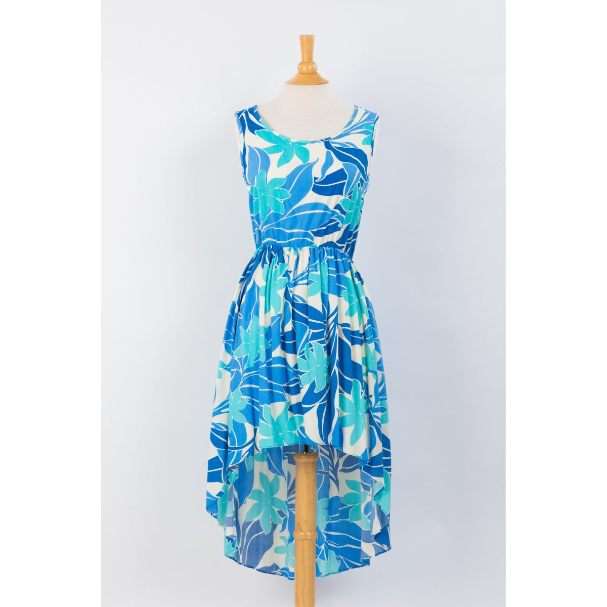 Blue Abstract Floral Print Casual Dress with Fishtail