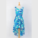 Blue Abstract Floral Print Casual Dress with Fishtail-1