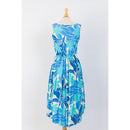 Blue Abstract Floral Print Casual Dress with Fishtail-7