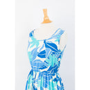 Blue Abstract Floral Print Casual Dress with Fishtail-3