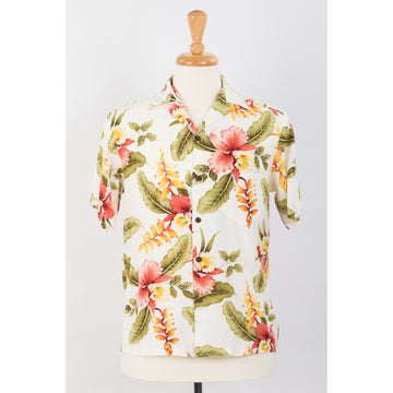 Orchid Print Rayon Hawaiian Shirt | Cream - 0