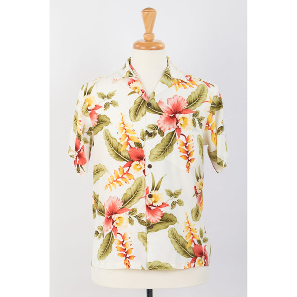 Orchid Print Rayon Hawaiian Shirt | Cream