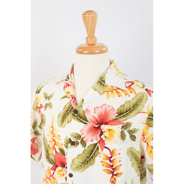 Orchid Print Rayon Hawaiian Shirt | Cream