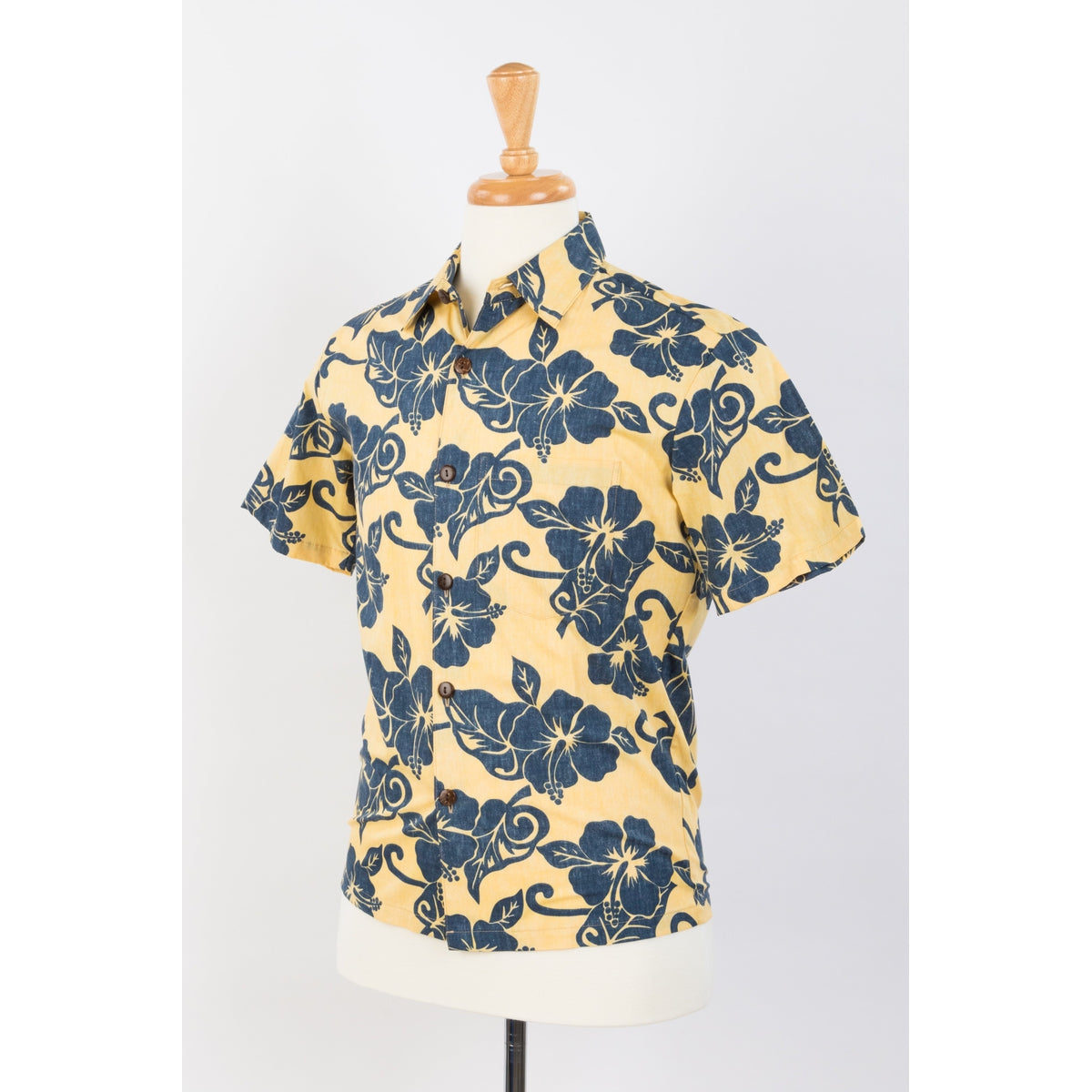 Hibiscus Slim Cut Aloha Shirt | Yellow & Navy - Muumuu Outlet