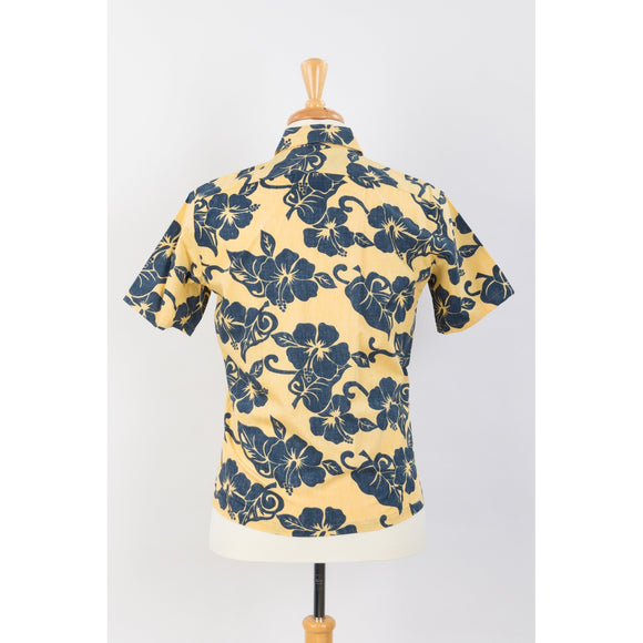 Hibiscus Slim Cut Aloha Shirt | Yellow & Navy - Muumuu Outlet