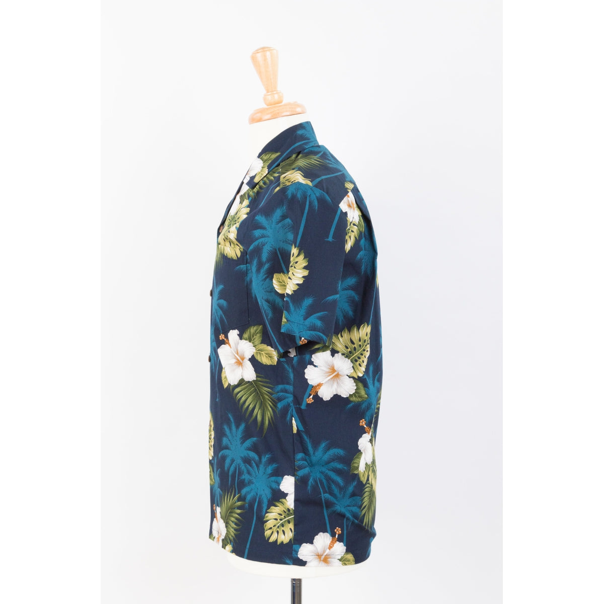 Hibiscus and Palm Tree Cotton Aloha Shirt | Blue - Muumuu Outlet