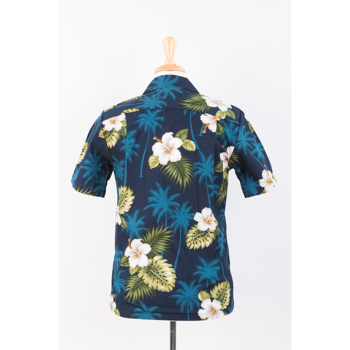 Hibiscus and Palm Tree Cotton Aloha Shirt | Blue - Muumuu Outlet