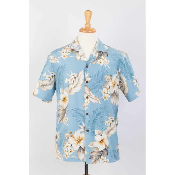 Hibiscus Cotton Aloha Shirt | Light Blue - Muumuu Outlet
