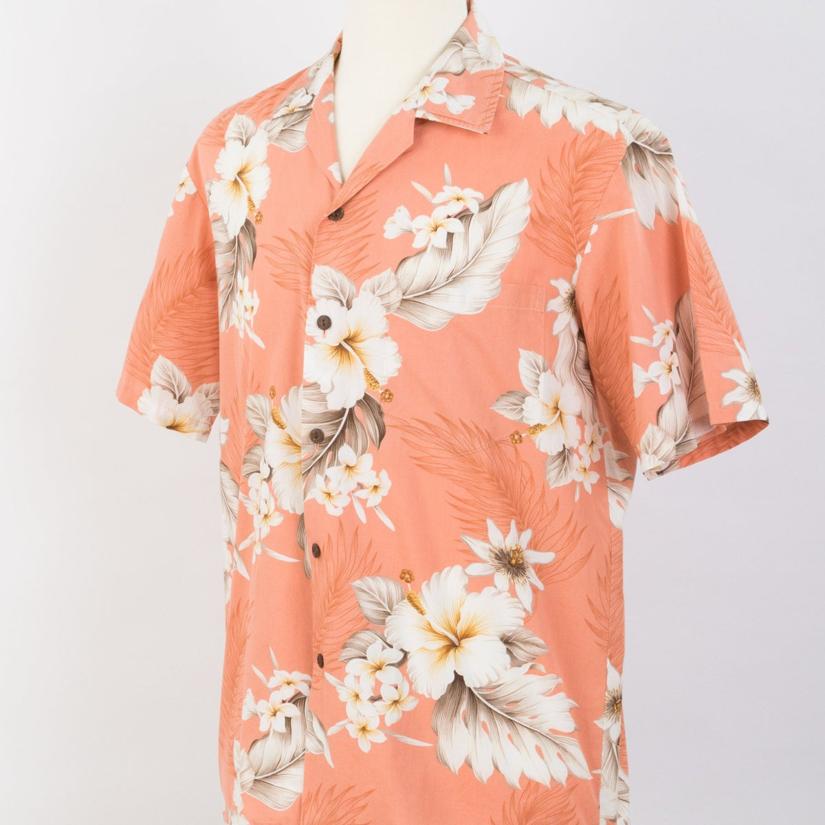 Hibiscus Cotton Aloha Shirt | Peach - Muumuu Outlet