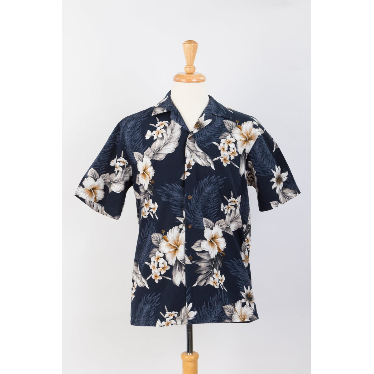 Hibiscus Cotton Aloha Shirt | Navy Blue - Muumuu Outlet