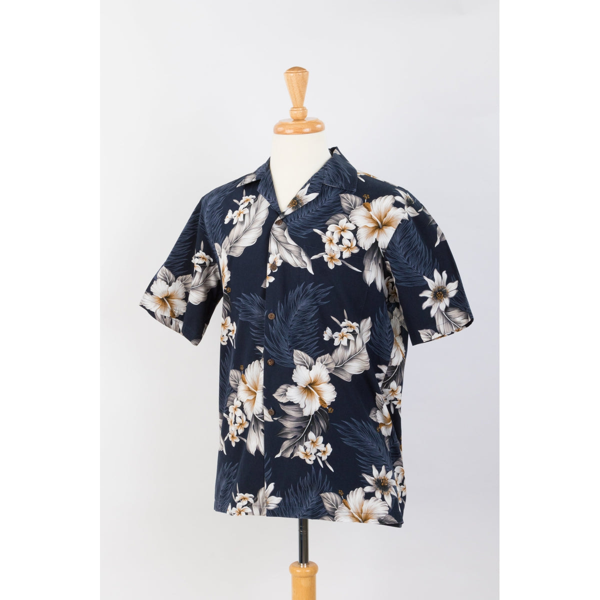 Hibiscus Cotton Aloha Shirt | Navy Blue - Muumuu Outlet