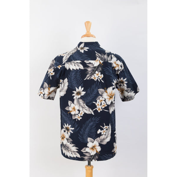 Hibiscus Cotton Aloha Shirt | Navy Blue - Muumuu Outlet