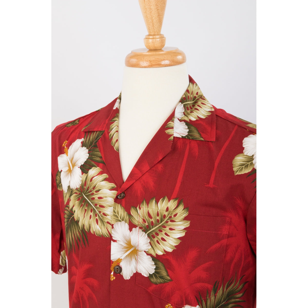 Hibiscus and Palm Tree Cotton Aloha Shirt | Red - Muumuu Outlet