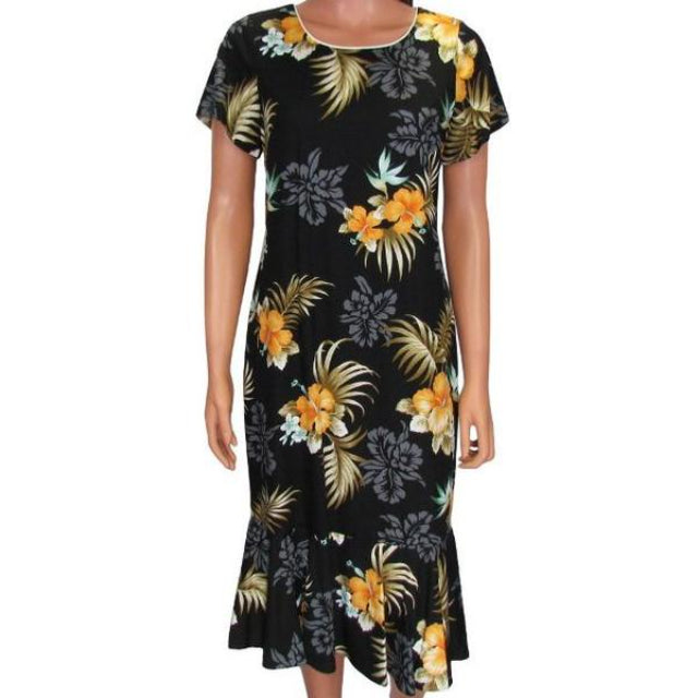 Yellow hibiscus print dress