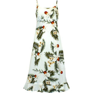 Buy white Orchid and Fern Print Spaghetti Strap Summer Floral Print Dress | White and Navy