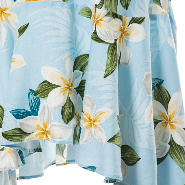 Halter Mid Length Light Blue Plumeria Floral Print Hawaiian Dress